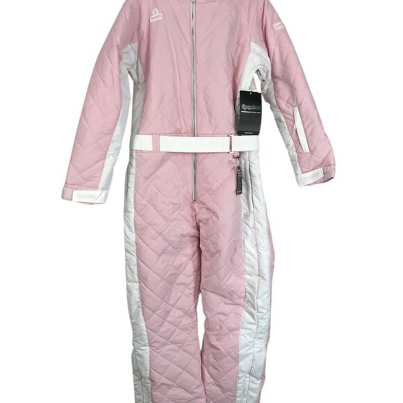 Tipsy Elves Ski Snow Suit Womens Size Large L Powder Pink Faux Fur Retro - Picture 1 of 11